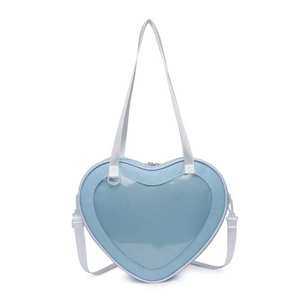 Blue Heart-Shaped Transparent Crossbody Bag