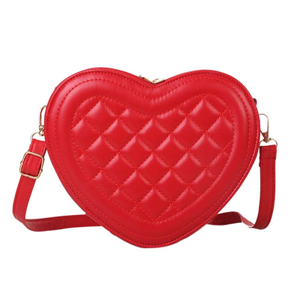 Red Heart-Shaped Quilted Crossbody Bag